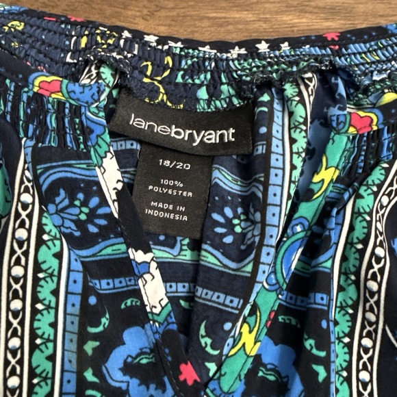 Lane Bryant Womens sz 18/20 Blue Paisley 3/4 Sleeve BoHo Peasant Blouse Shirt - Picture 6 of 10